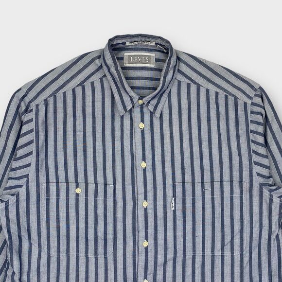 VINTAGE 70s Levis Shirt Mens Extra Large Blue Striped Silver Label Big E Western - Picture 5 of 16